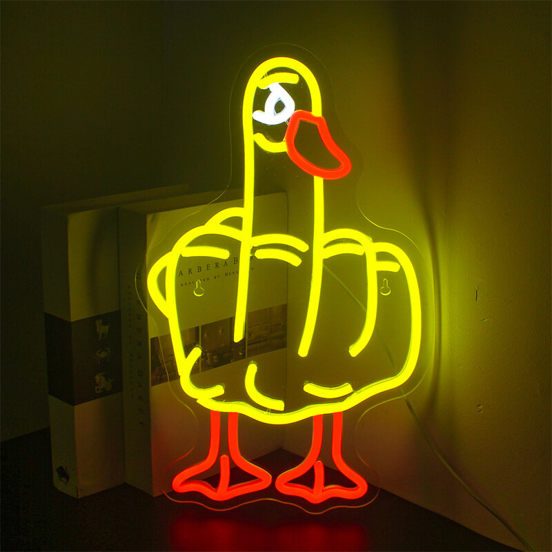 Signe de canard au néon LED, geste créatif, lumières jaunes, décoration de chambre esthétique, fête, garçon, salle de jeu, maison, bars, art, animal, lampe