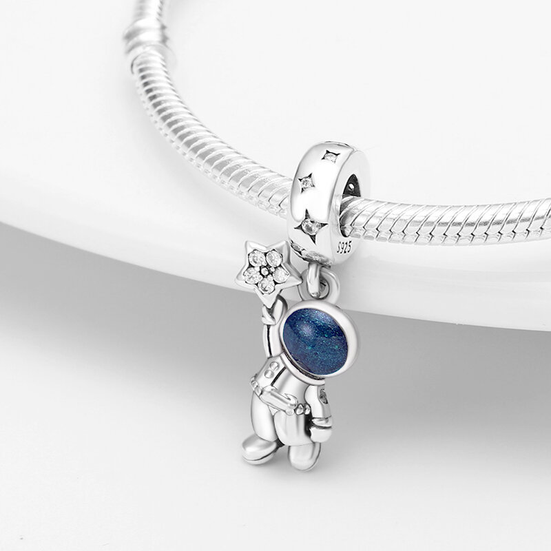 925 Sterling Silver Starry Sky Series astronot jimat cocok Asli Pandora gelang wanita DIY mode halus perhiasan liontin