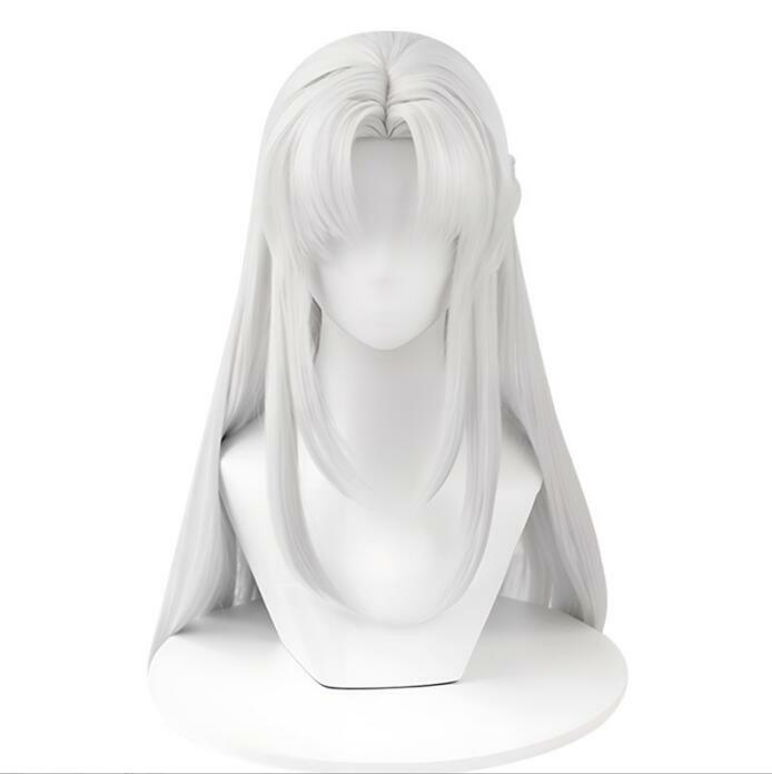 Synthetic Long White Women Straight Wigs with Bangs Anime Game Cosplay Hair Heat Resistant Wig for Daily Party