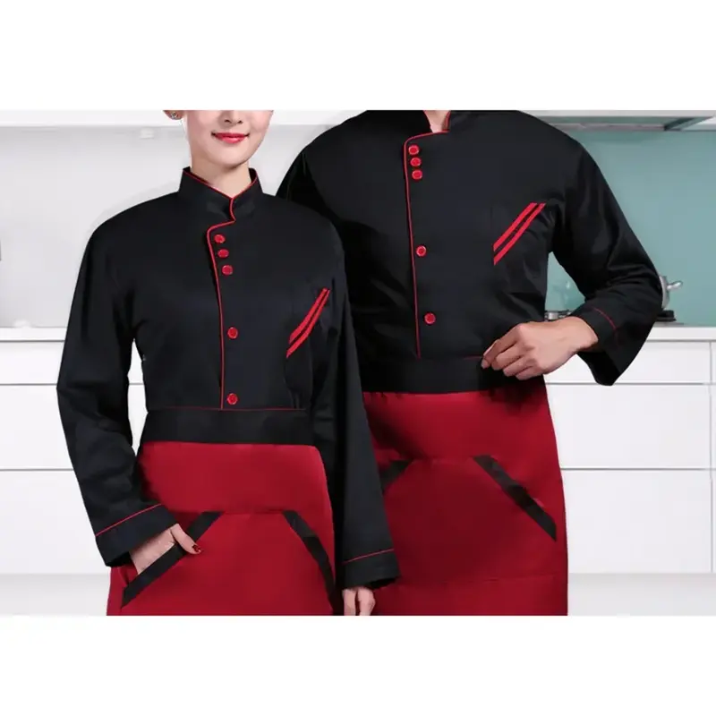 Uniforme de cuisinier à manches pour hommes et femmes, vêtements de chef unisexes, vestes de tenue, chemises noires, combinaison décontractée