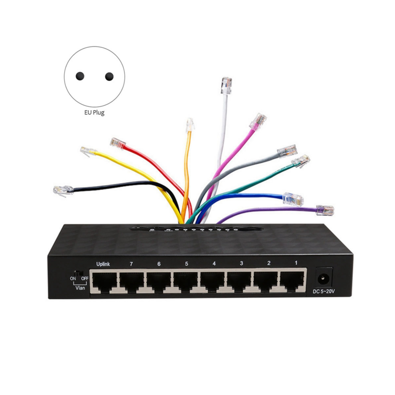 Ethernet Smart Switcher, Internet Injector, Interruptor de Rede, Injector Internet, Alto Desempenho, RJ45 Hub, 8Port, 1000Mbps, Plug UE