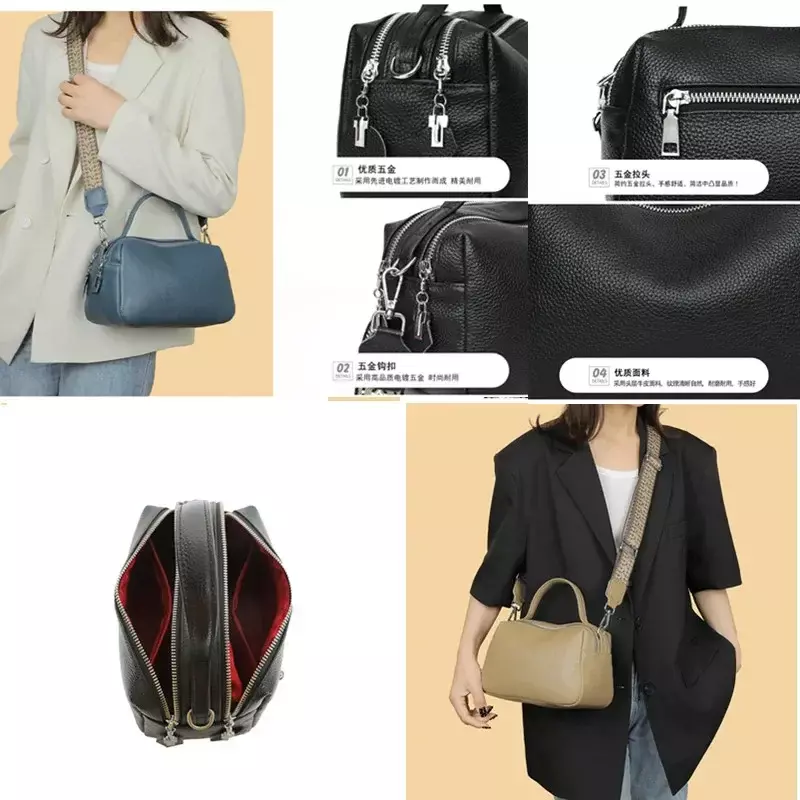 KP06 tas tangan kulit asli untuk wanita, tas kurir bahu warna polos, tas Tote kulit sapi modis untuk wanita