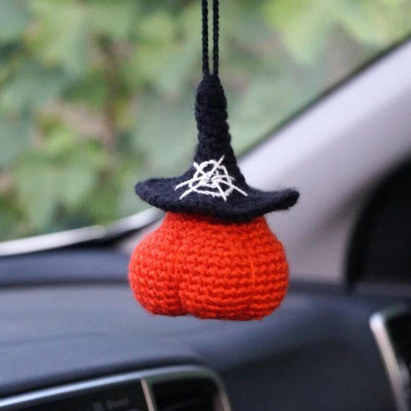 Handmade Car Hanging Ornament for Children, Thanksgiving Car Accessories, Bat Crochet, Pumpkin Hat, Gift, Pendant Decor