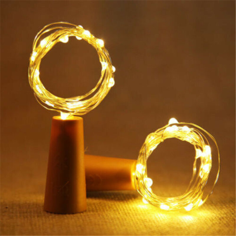 Tira de luces LED para decoración navideña, guirnalda de luces de hadas de alambre plateado de cobre, tapón de botella para artesanía de vidrio, boda, 10 piezas, 1M, 2M