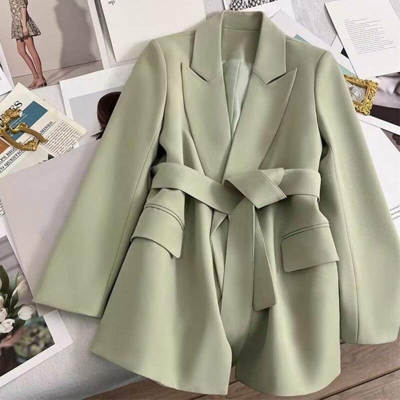 Женский деловой пиджак, Официальный деловой стиль, Женский Костюмный пиджак с поясом, облегающее офисное пальто с длинным рукавом для офисных дам