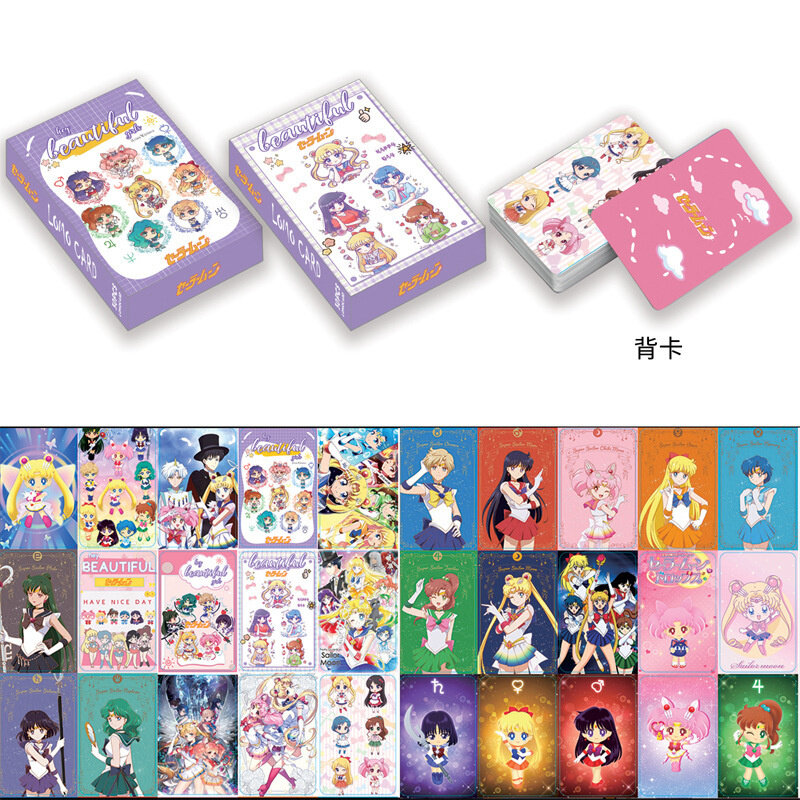 Sailor Moon-tarjetas Lomo de Anime japonés, juego de cartas con caja de tarjetas postales, Mensaje, foto, regalo, 1 paquete, 30 piezas