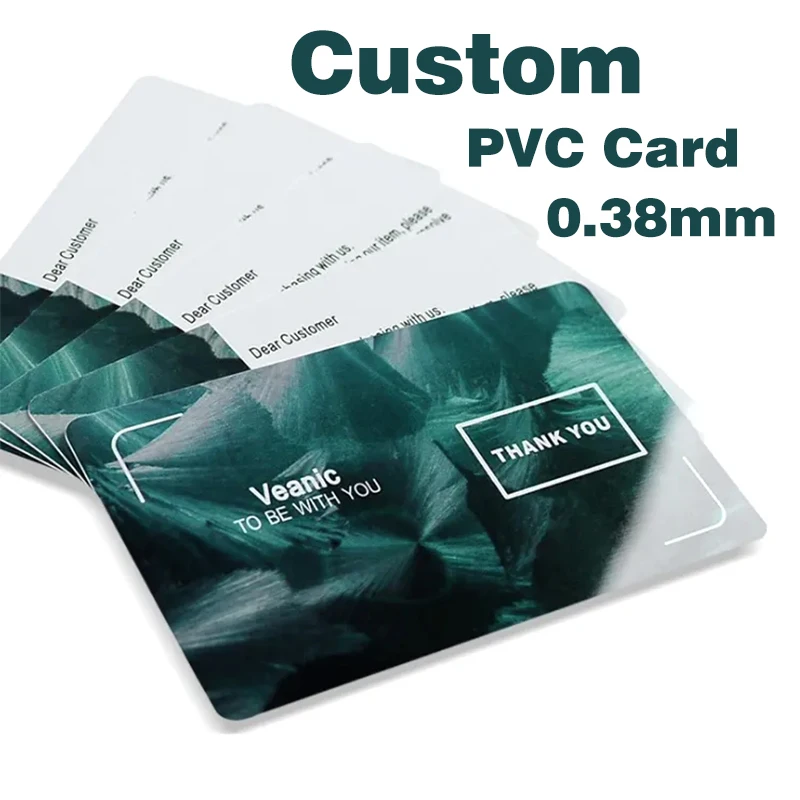 Tarjeta de Identificación de negocios de PVC personalizada, diseño propio, logotipo, nombre, plástico impermeable, doble cara, mate, gracias, 0,38mm, 85,5x54mm, 200 piezas