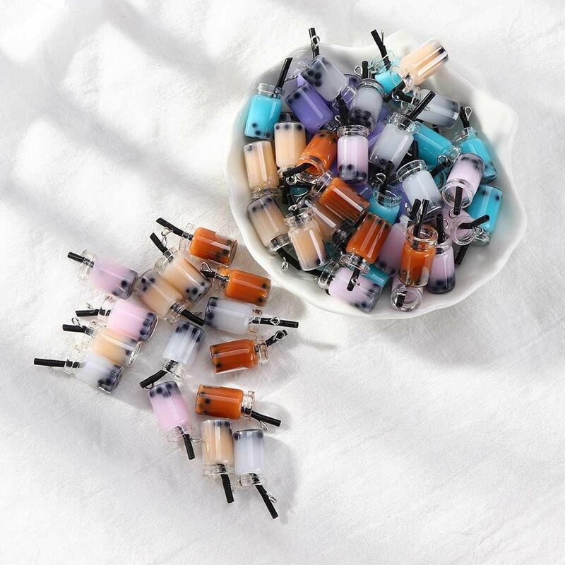 10Pcs Resin Pearl Milk Tea Charms Milk Tea Cup Bottle Pendant DIY Earrings Necklace Key Chain Making Jewelry Craft Accessories