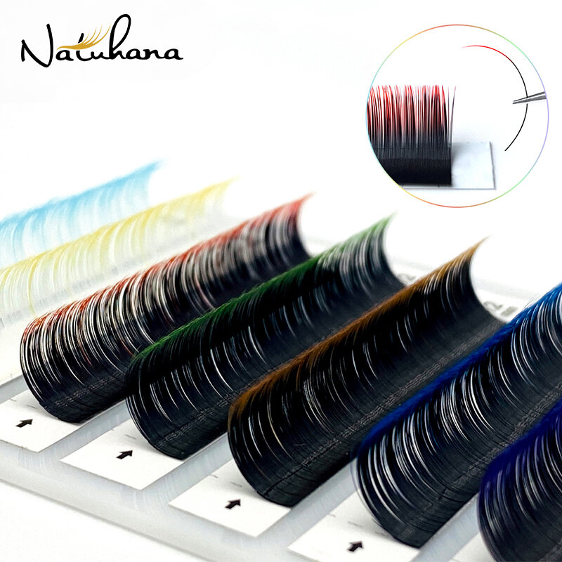 NATUHANA-C D Ombre Cor Cílios Extensão, Individual Faux Mink Cílios, Colorido Falso Arco-Íris Gradiente, Colorido Cílios Maquiagem