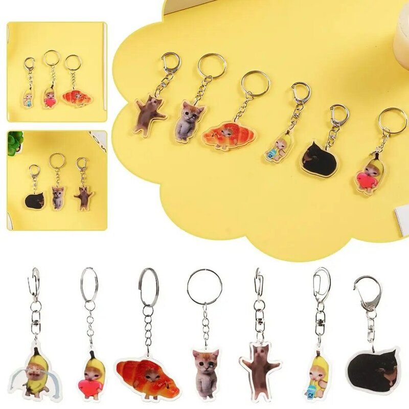Porte-clés tête de chat mignon, porte-clés expression de chat, sculpture de sable, porte-clés amusant, petit pendentif cartable populaire, porte-clés, 2024