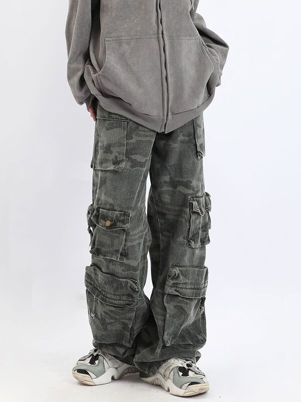 Женские камуфляжные джинсы-карго с карманами, повседневные широкие брюки в американском стиле, в стиле хип-хоп, в европейском и американском стиле, Y2K, 2023