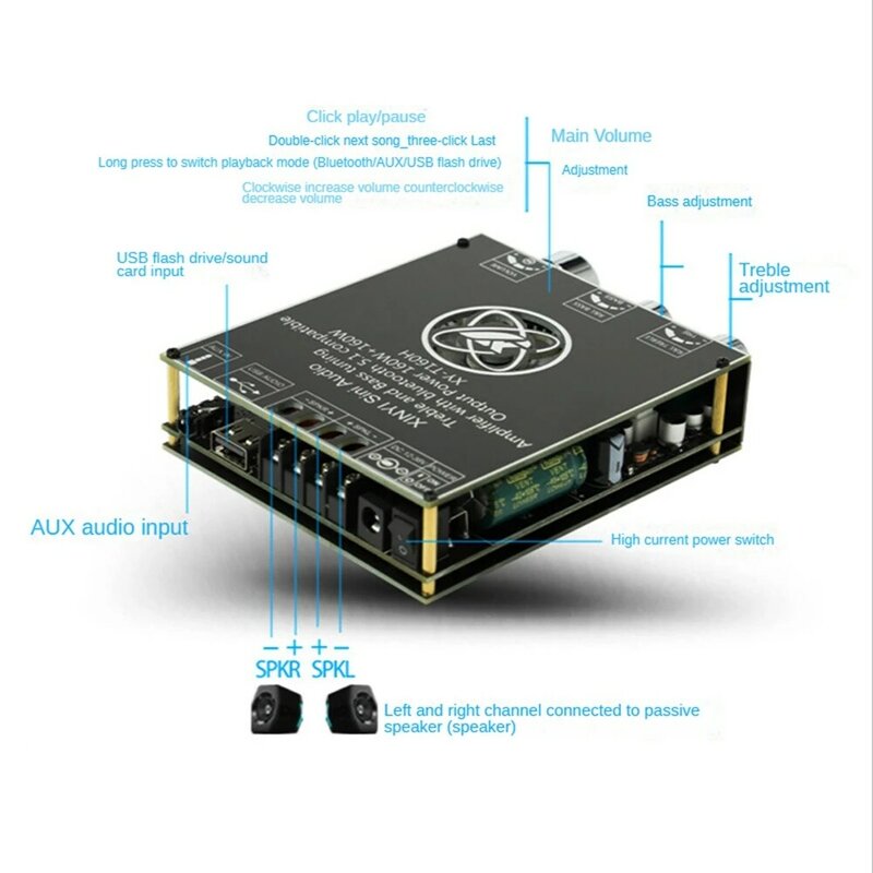 XY-T160H 블루투스 5.0 서브우퍼 앰프 보드, 2.0 채널 고출력 오디오 스테레오, TDA7498E 앰프 보드, 160W + 160W