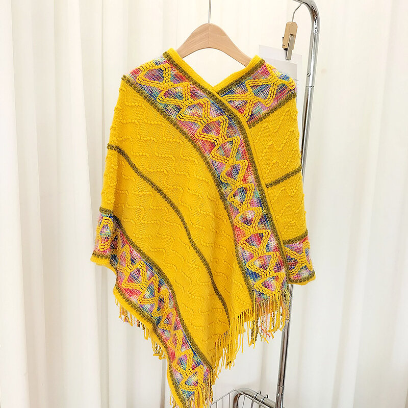 1PC Vintage Multicolor Wave Striped Travel Knitted Shawl Geometric Pattern Boho Elegant Versatile Stylish