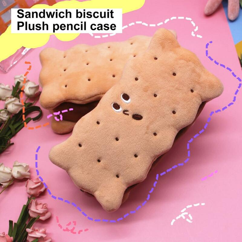 Tas Pensil Beludru Tahan Lama Dapat Dicuci Sandwich Cookies Kotak Pensil Boneka Alat Tulis untuk Siswa