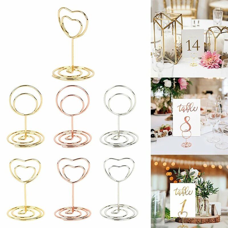 Hot Golden Heart Shape Photo Holder Stands Table Number Holders Place Card Paper Menu Clips for Wedding Party Decor or Office