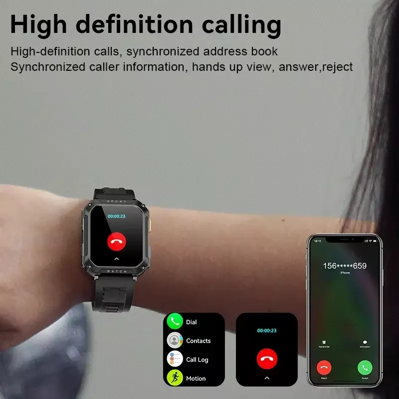 Relógio inteligente militar ao ar livre para homens, Bluetooth Call Smartwatch, monitor saudável, IP67 impermeável, adequado para Android, IOS, relógios de negócios, 2024