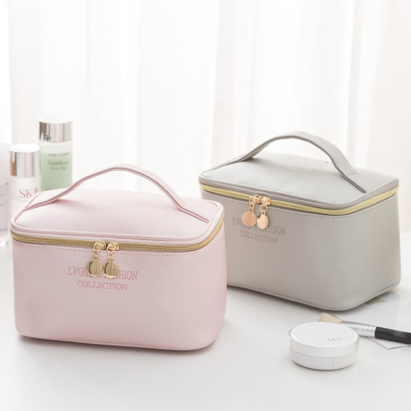 New Large Women Cosmetic Bag PU Leather Waterproof Zipper Make Up Bag Travel Washing Makeup Organizer Beauty Case