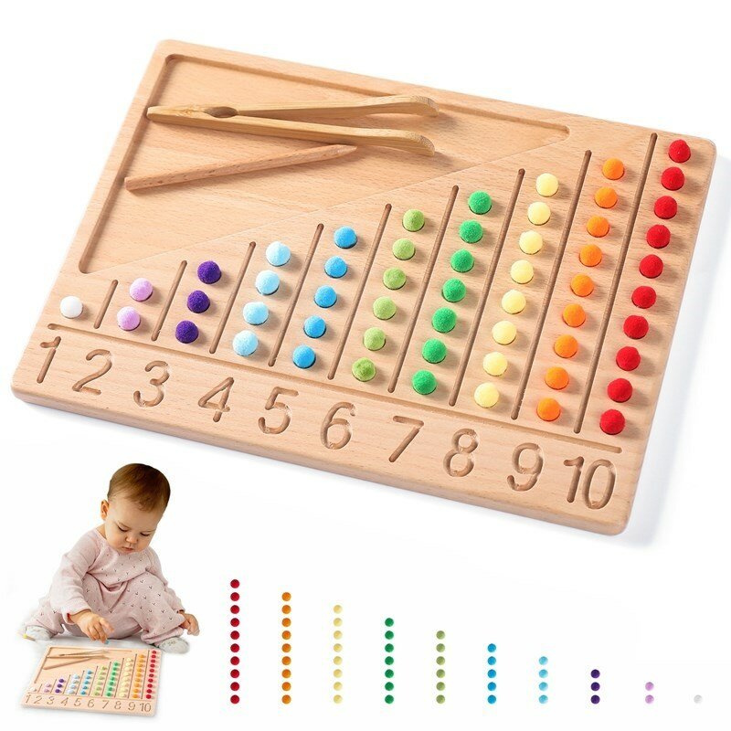 Rainbow Board สี Sorting Sensory ของเล่นเด็ก Montessori ของเล่นไม้ DIY กำจัดคลิปลูกปัดลูกปัด Fine มอเตอร์การฝึกอบรมเกมกระ...