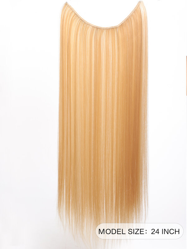 Extensions de cheveux synthétiques avec fil invisible pour femme, sans clips, postiches Fish Line, faux cheveux, 24 po