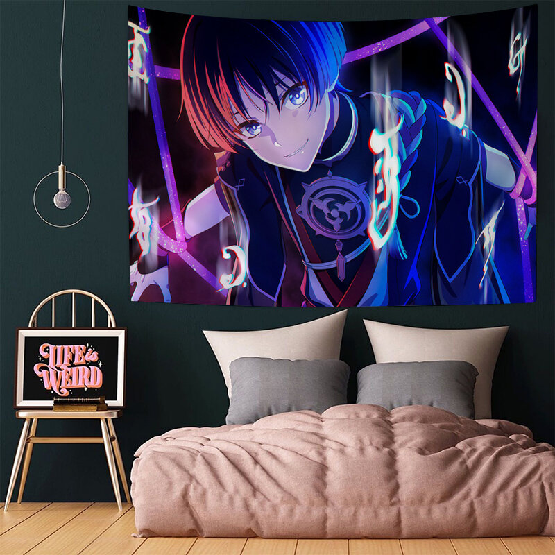 Genshin Impact Scaramouche Hippie para colgar en la pared, tapices de juegos de Anime para colgar en la pared, decoración para la habitación del hogar Kawaii