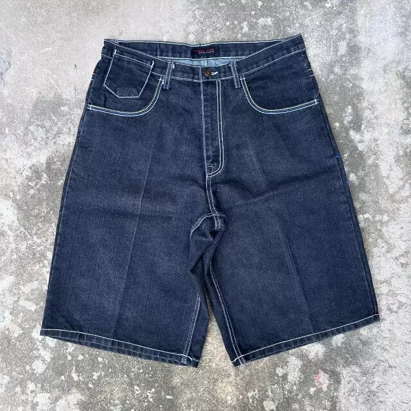 Shorts jeans retrô americano masculino, carta bordada, solto, casual, esportivo, roupa de rua, Y2Kneogoth, 2024