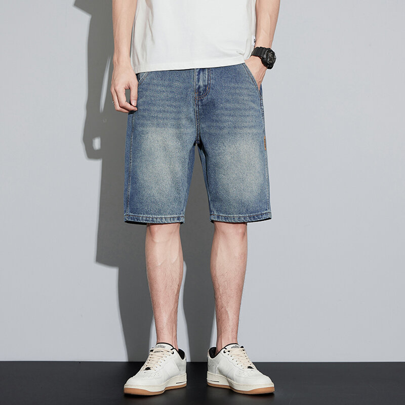 Męskie szorty na lato jeansowe szorty jeansowe Slim heaght Blue 2024 kolan Jeans dla mężczyzn Streetwear odzież męska casualowe spodnie