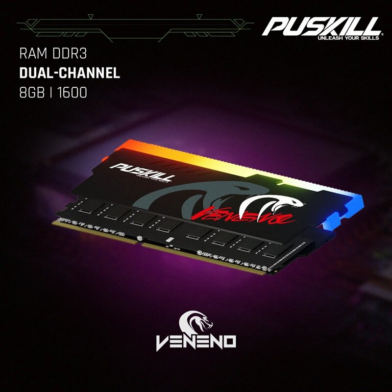 PUSKILL Memoria RAM RGB DDR3 8GBx2 1600MHz 12800S Udimm Dual Channel DIMM Mémoire De Bureau Rams