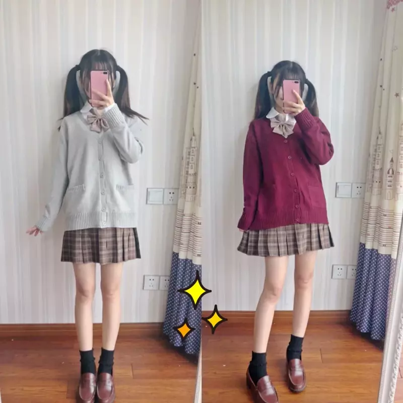 Y2K Harajuku V neck cotton knitted sweater JK uniforms multicolor girls fashion Japan school pink cardigan slim cotton cosplay