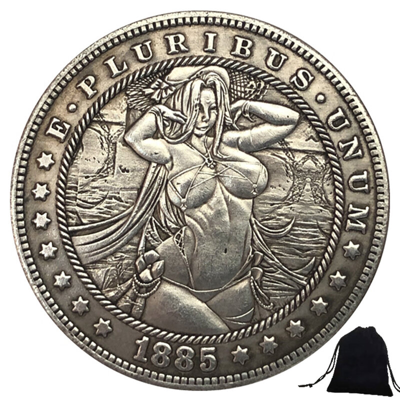 Luxury Sexy Elegant Girl One-Dollar 3D Art coppia monete divertente Pocket solution Coin moneta fortunata commemorativa + borsa regalo