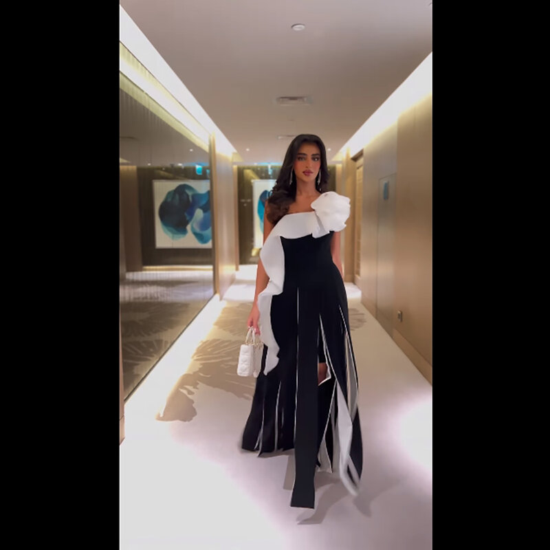 Mobuye 2024 Arab Dubai A-Lijn Een Schouder Prom Jurk Korte Mouwen Avond Mode Elegante Feestjurk Voor Vrouwen