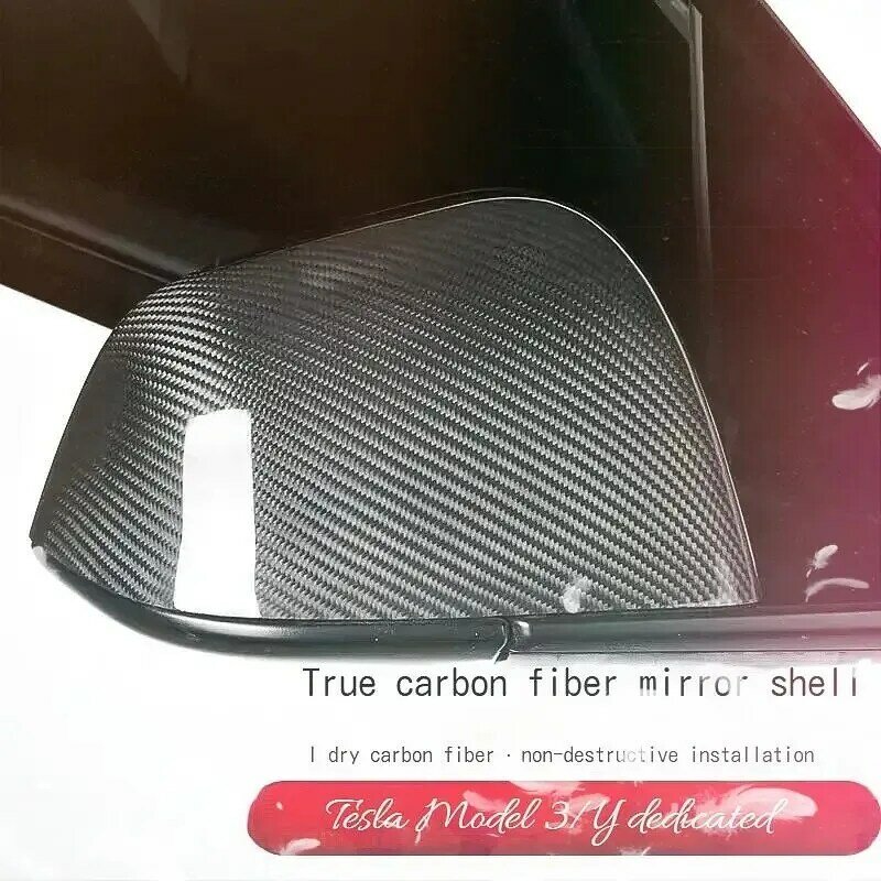 Nieuw Voor Tesla Model 3/Y Koolstofvezel Achteruitkijkspiegel Omhulsel Omhulsel Omgekeerde Spiegel Shell Vervangende Clip Modificatie Accessoires