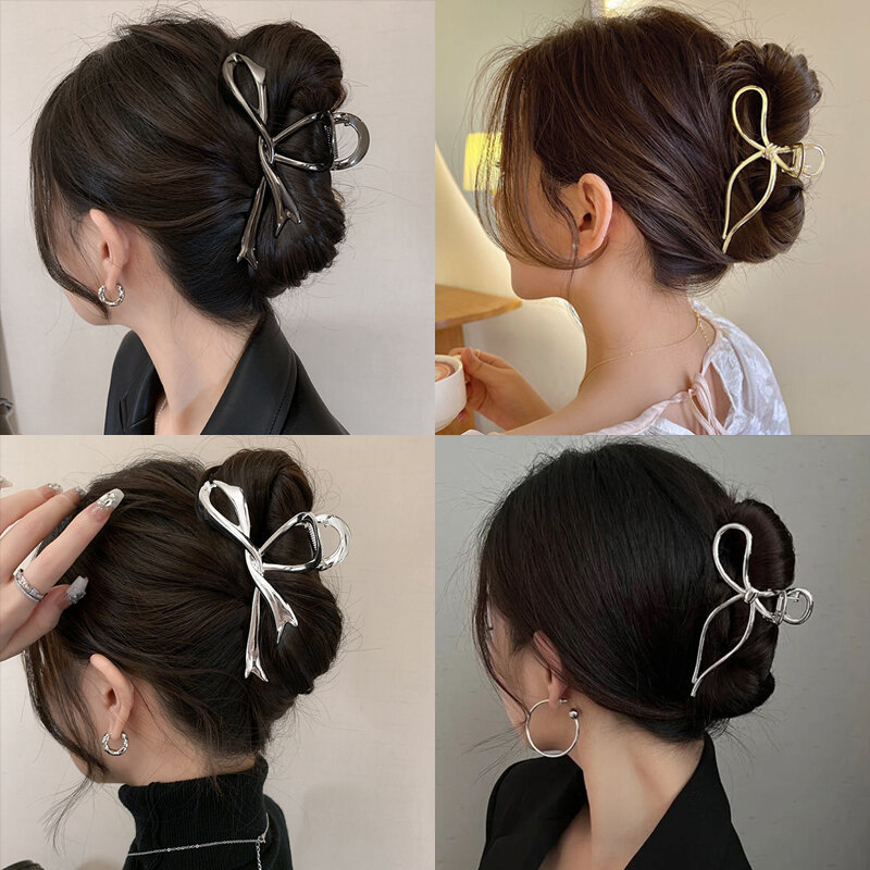 2023 New Vintage Ribbon Bow Hair Claws Exquisite Metal Hair Clip Clasp forcine per le donne accessori per capelli Barrettes Shark Clips