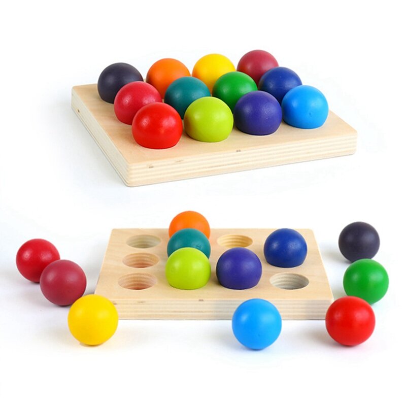 Wooden Rainbow Matching Ball With Tray, Color Sorting Board, Educational Toy Montessori Toy For Children Birthday Gift Durable