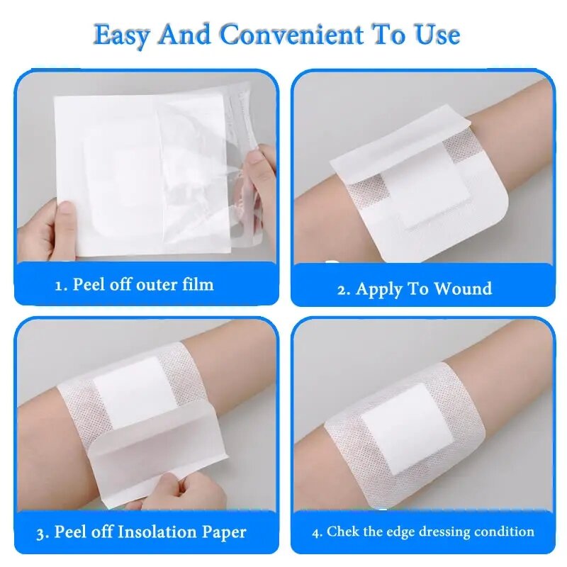 10pcs Waterproof Breathable Sterile Dressing Plaster Wound Hemostasis Sticker Cushion Adhesive First Aid Bandage Emergency Kit