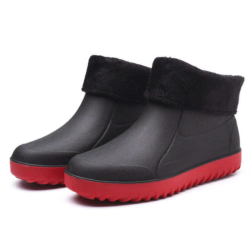 Zapatos de agua de goma para hombre, botas de trabajo impermeables, cálidas, sin cordones, color negro, para Primavera e invierno, 2024