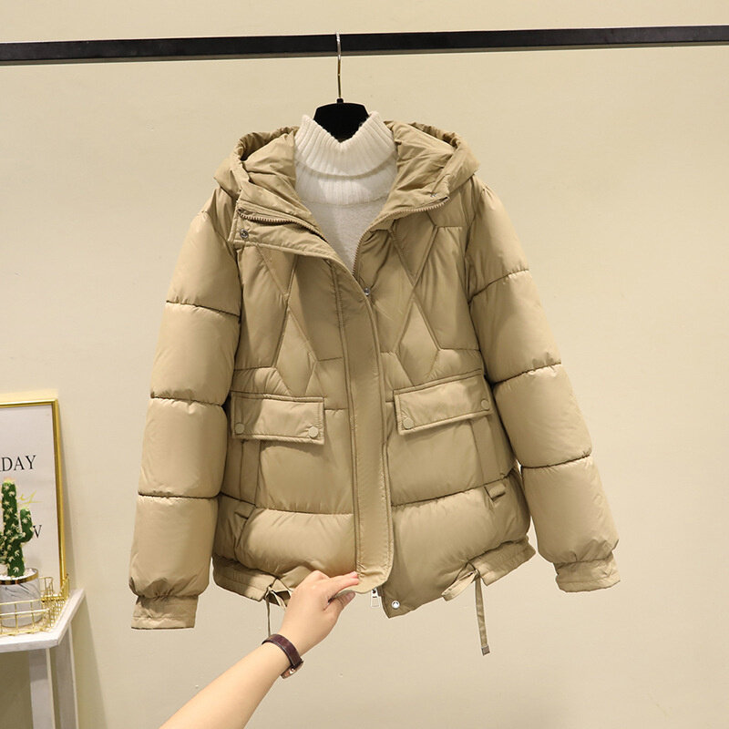 Casaco acolchoado de algodão grosso para mulheres, Parkas com capuz, outwear feminino, casaco quente, Coréia, novo, inverno, 2023