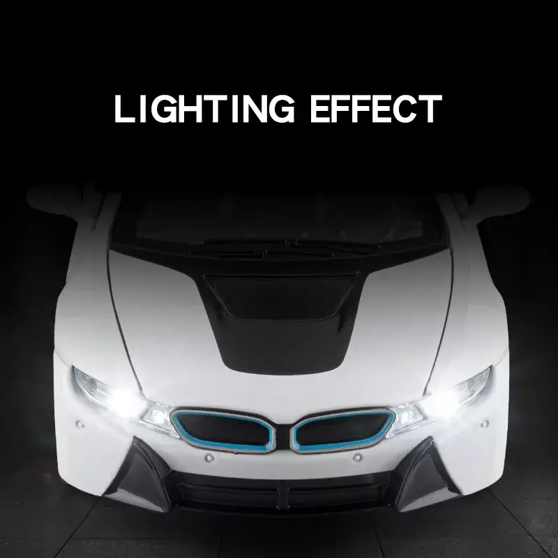 BMW I8 1:24 Simulation Alloy Car Model Diecast Ornament Sound & Light Pull Back Function Collection Boys Toys Gifts For Kids