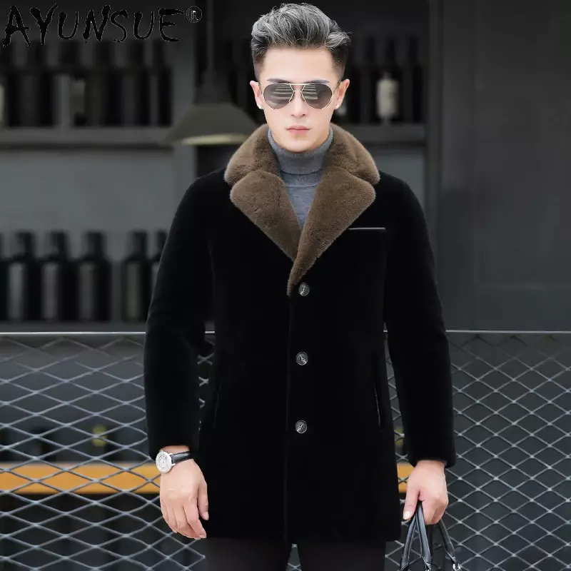 Men Jacket 2020 Men's Clothing Thick Real Mink Fur Collar Coat 100% Wool Coats Male 90% Duck Down Jackets Ropa LXR764