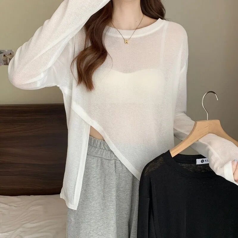 Stylish Solid Color All-match Asymmetrical T-Shirt Women Clothing 2024 New Oversized Casual Pullovers Irregular Tee Shirt