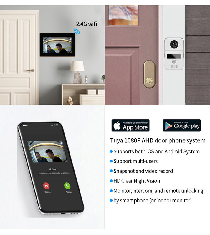 บ้านสี HD 1080P CMOS Wifi Tuya APP IR Night Vision กล้องวงจรปิดกล้องประตูวิดีโอ Doorbell ระบบอินเตอร์คอม