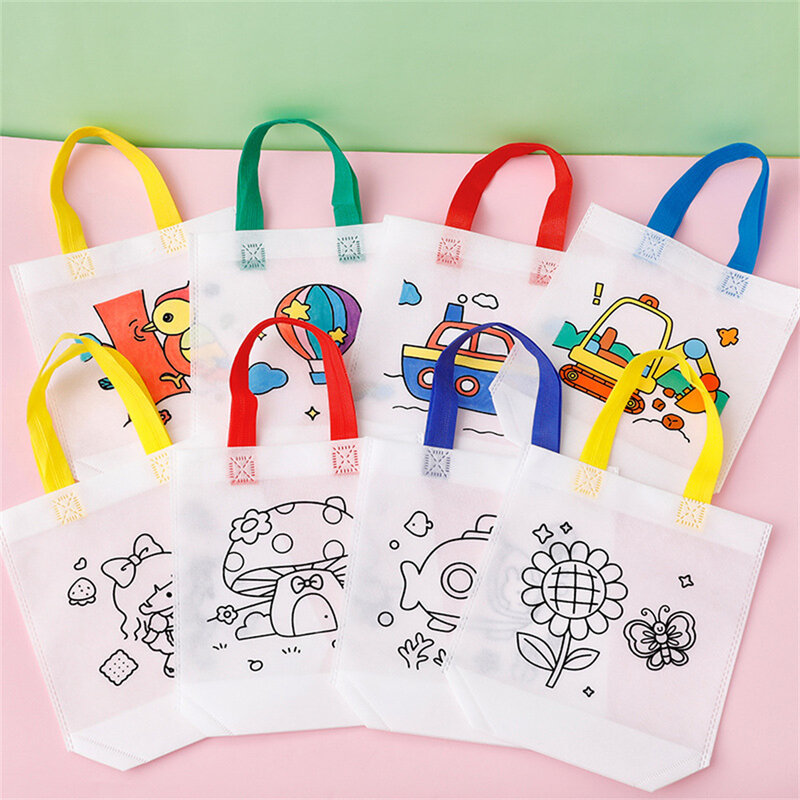 Fai da te Graffiti Coloring Bag pennarelli da colorare pittura a mano borse Non tessute per bambini arti e mestieri riempimento di colori giocattolo da disegno