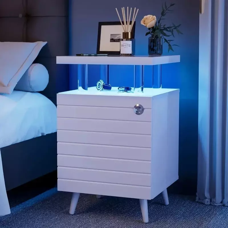 Mesita de noche LED moderna, mesita de noche con columnas acrílicas, muebles para dormitorio y hogar