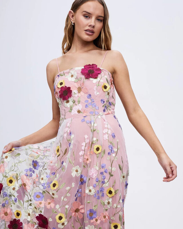 Jessica różowe haftowane kwiaty suknie balowe słodkie suknie wieczorowe księżniczki formalne suknie ślubne szaty De Soirée 2024