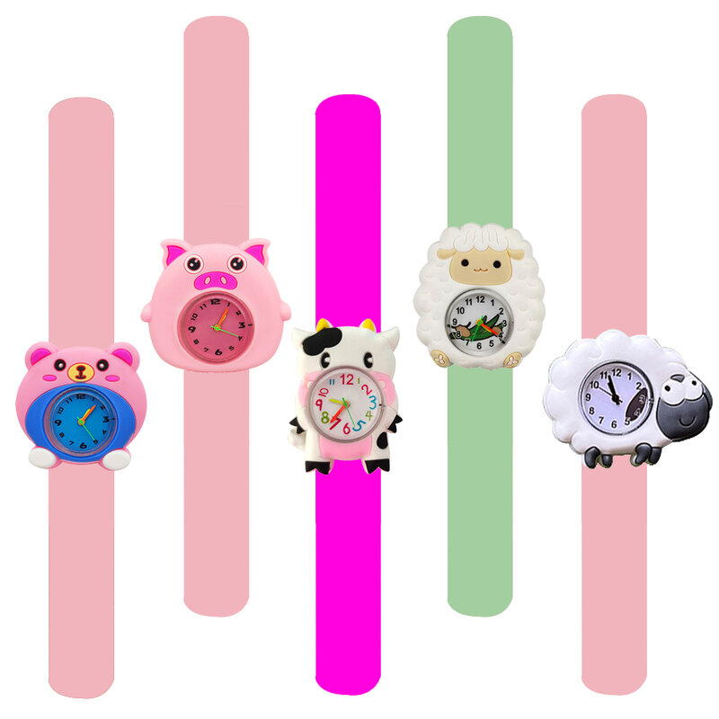 10 Pcs Wholesale Children Slap Watches Bracelet Cartoon Cat/Rabbit Toys Kids Watch Birthday Gift for Girls Boys Clock