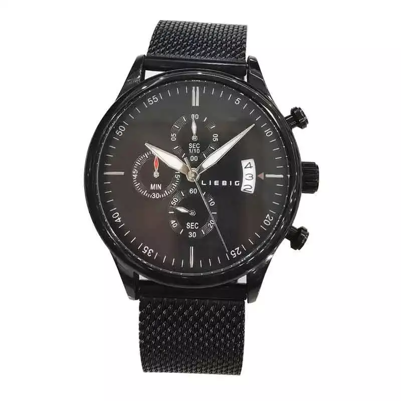 Aço inoxidável masculino malha cinto quartzo relógio de pulso, relógios de luxo, pulseira casual business, moda
