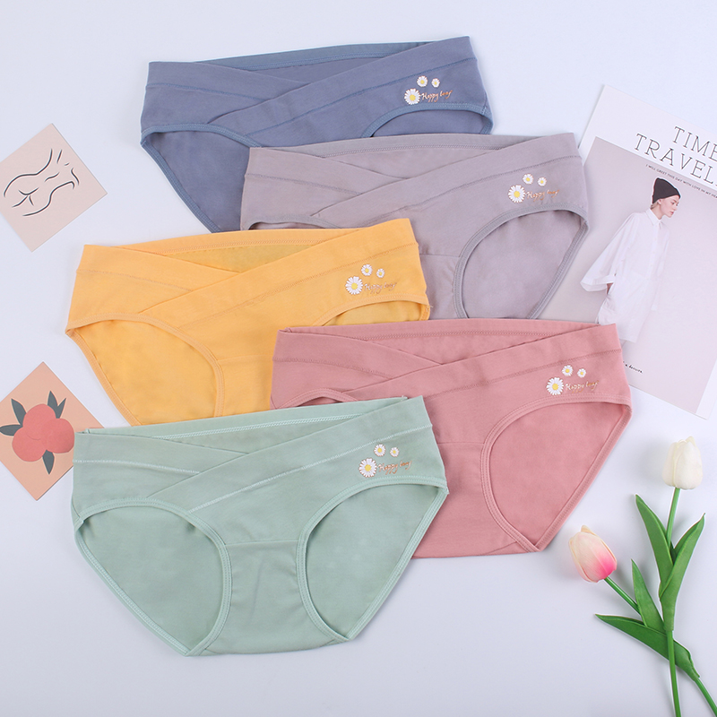 Cotton Maternity Panties Low Waist V Briefs for Pregnancy Women Printed Flowers Underwear Postpartum Maternity Clothes