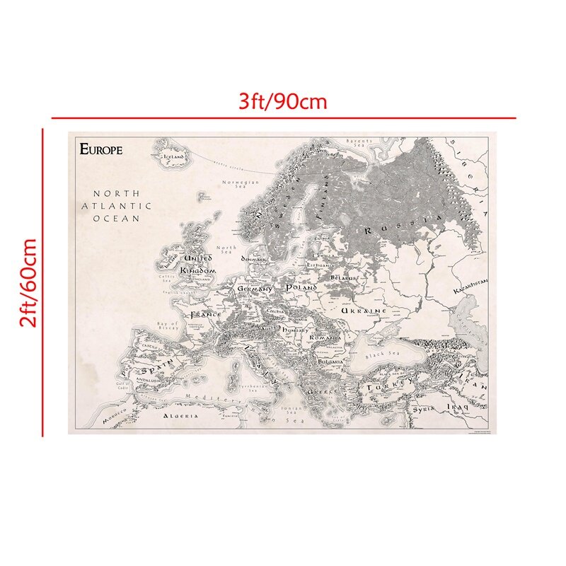 90*60cm o mapa da europa do vintage posters não-tecido pintura em tela estampas decorativas sala de estar decoração casa material escolar