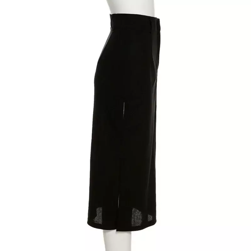 2023 neue gotische Frauen Midi Rock Sommer Büro Damen lässig sexy Split Aushöhlung Goth Röcke schwarz Streetwear hohe Taille