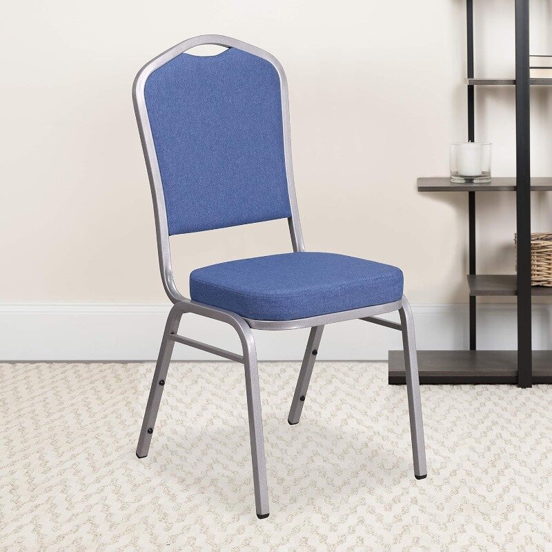 BizChair 4 Pack Crown Back Stacking Banquet Chair in Blue Fabric - Silver Frame