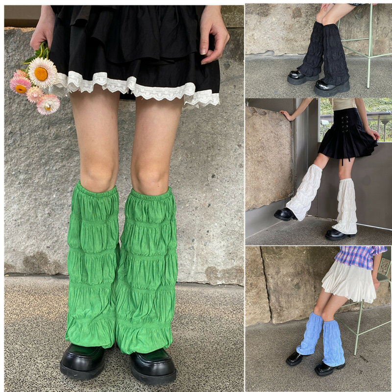 1Pair Summer Anti UV Pleated Leg Warmers for Women Japanese Y2KLeg Socks Wide-leg Harajuku Sox Sleeves Tube Lolita Jk Calf Socks